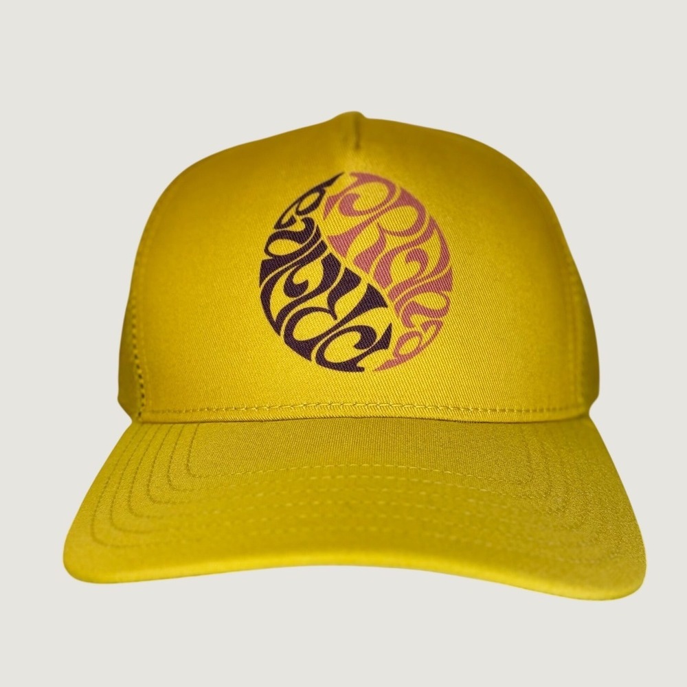 Prana Roads Ahead Trucker Hat Yellow Golden Leaf Symbol Snapback Cap Ying Yang